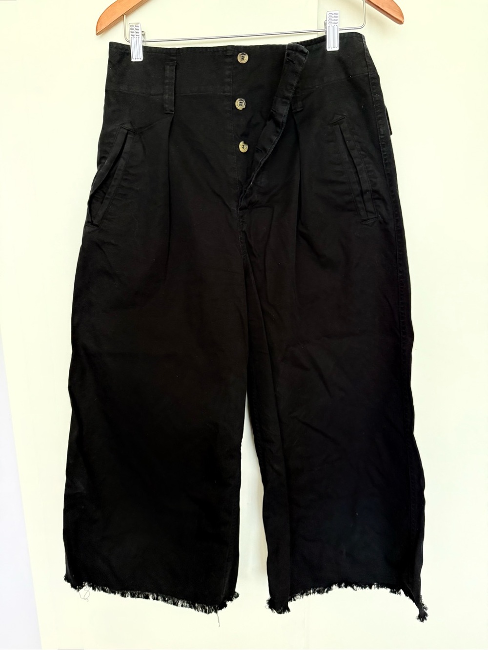 Isabel Marant Etoile Black Cotton High waist wide leg fringe crop pants 38 EUC